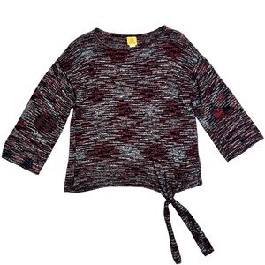 L RUBY RD. Women's 3/4 Sleeve Sweater Top - Red + Black + White w/ Tie - Large